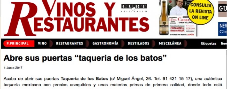 En la revista Vinos y Restaurantes